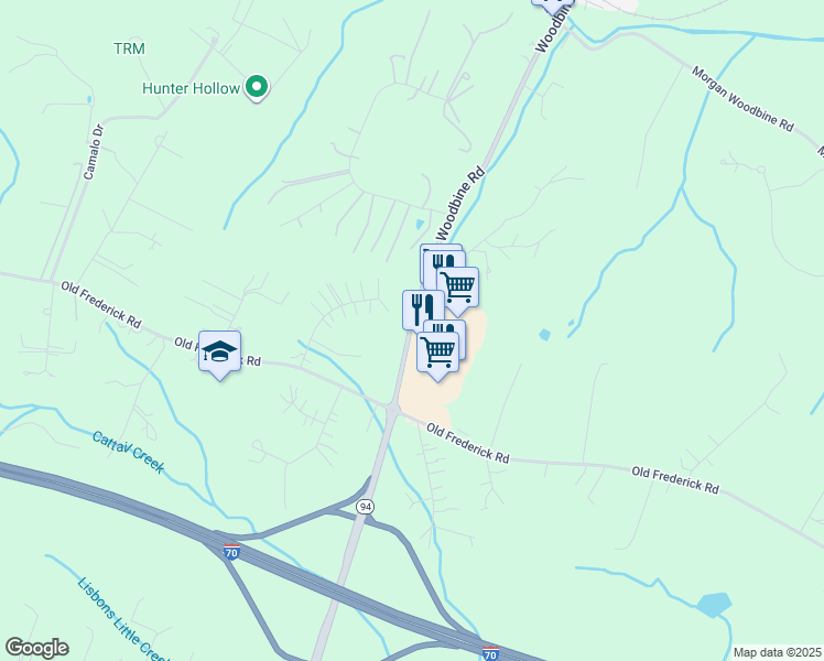 map of restaurants, bars, coffee shops, grocery stores, and more near 705 Lisbon Center Drive in Woodbine