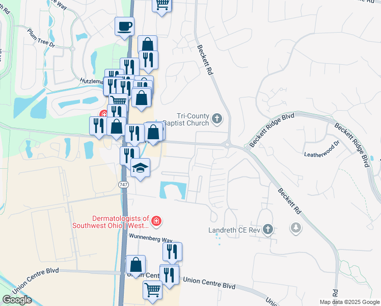map of restaurants, bars, coffee shops, grocery stores, and more near 45 Smith Road in Beckett Ridge