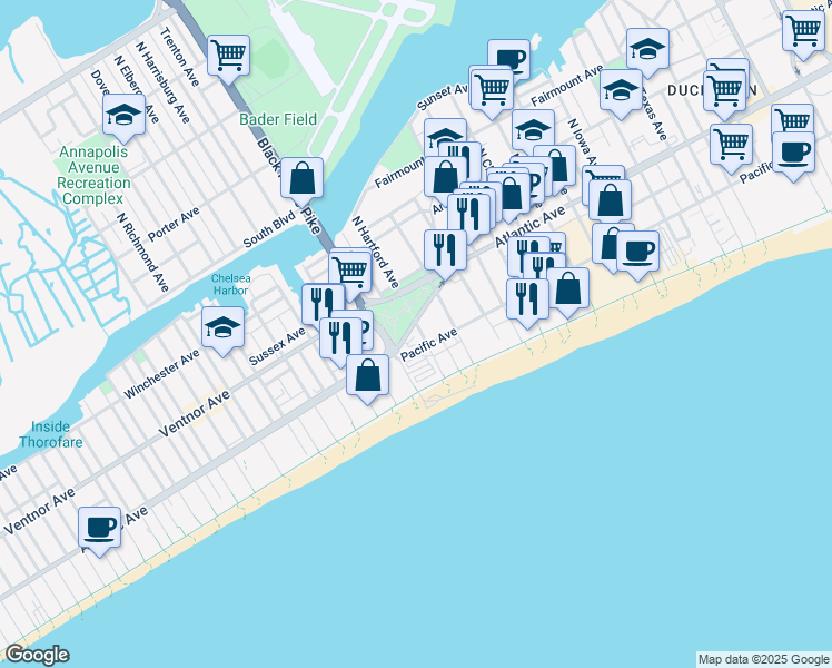 map of restaurants, bars, coffee shops, grocery stores, and more near in Atlantic City