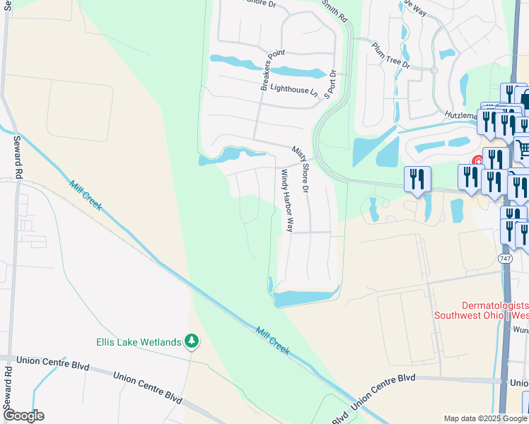 map of restaurants, bars, coffee shops, grocery stores, and more near 8235 Windy Harbor Way in Butler County
