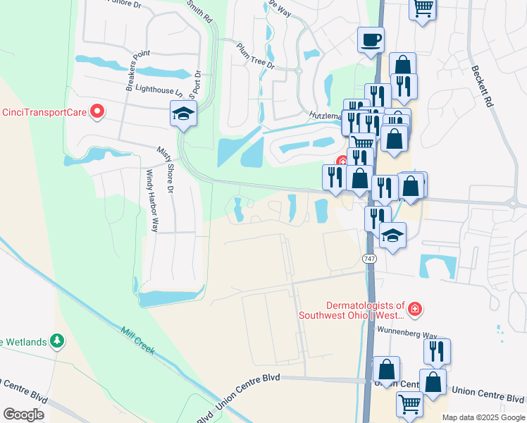 map of restaurants, bars, coffee shops, grocery stores, and more near 4987 Leeds Point Court in Butler County