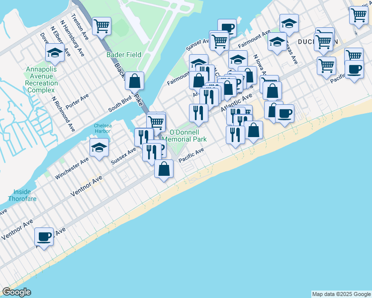 map of restaurants, bars, coffee shops, grocery stores, and more near in Atlantic City