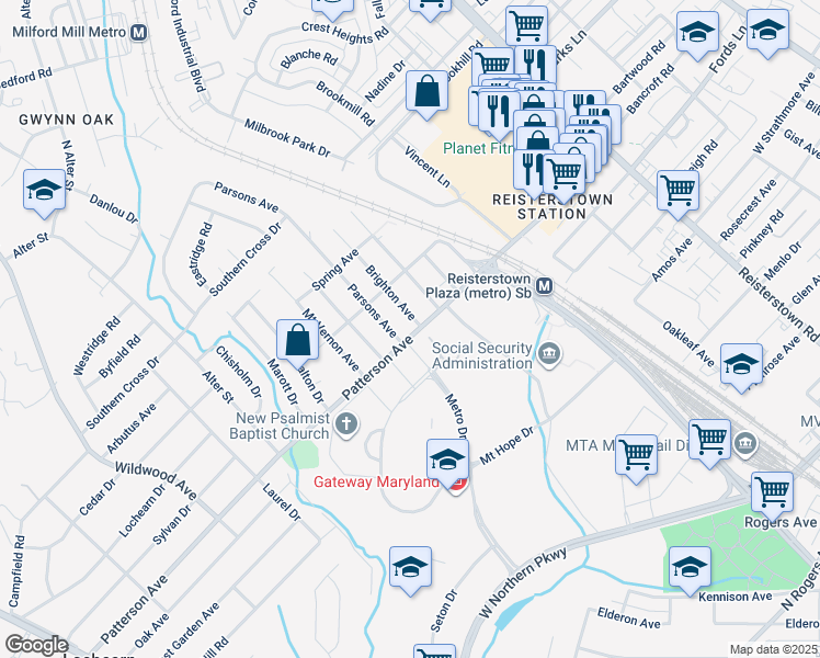 map of restaurants, bars, coffee shops, grocery stores, and more near 4610 Patterson Avenue in Baltimore
