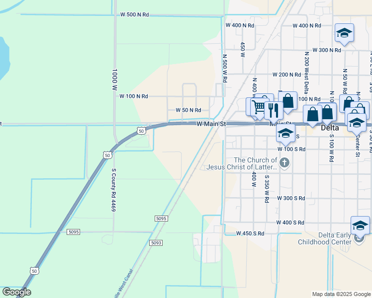 map of restaurants, bars, coffee shops, grocery stores, and more near 657 West Main Street in Delta
