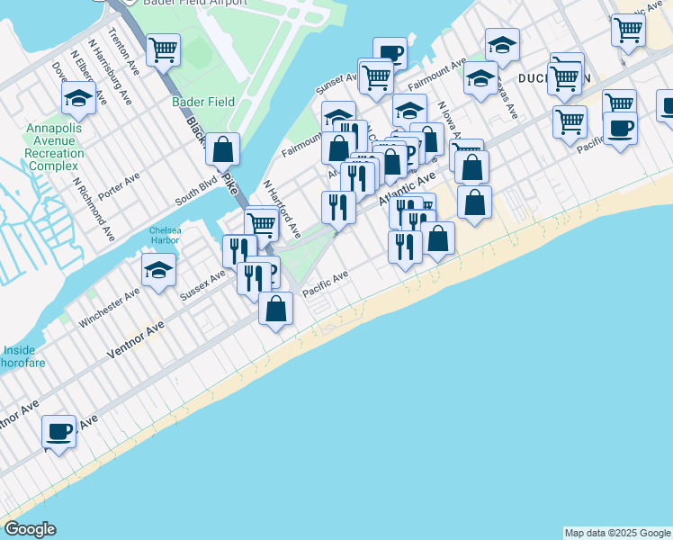 map of restaurants, bars, coffee shops, grocery stores, and more near in Atlantic City