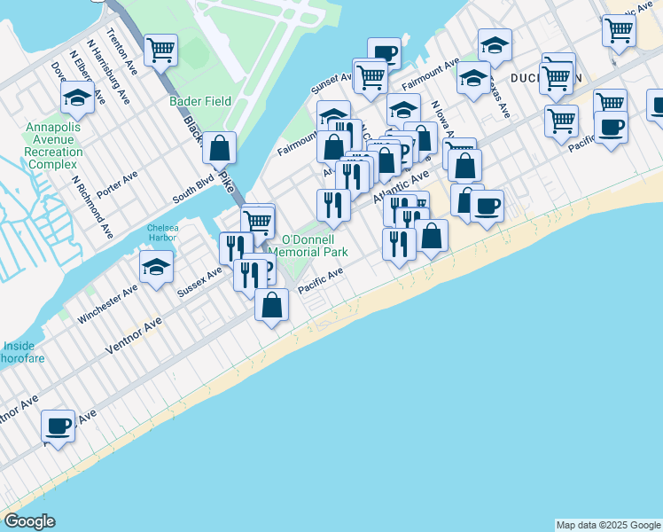 map of restaurants, bars, coffee shops, grocery stores, and more near in Atlantic City
