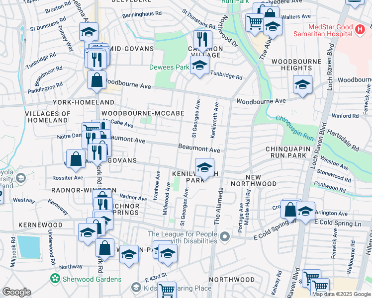 map of restaurants, bars, coffee shops, grocery stores, and more near 901 Beaumont Avenue in Baltimore