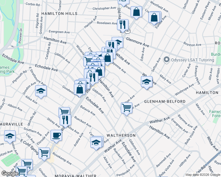 map of restaurants, bars, coffee shops, grocery stores, and more near 3100 Hamilton Avenue in Baltimore