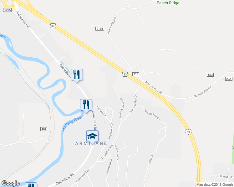 map of restaurants, bars, coffee shops, grocery stores, and more near 6 Old Peach Ridge Road in Athens