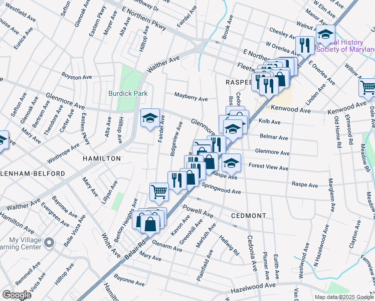 map of restaurants, bars, coffee shops, grocery stores, and more near 6204 Everall Avenue in Baltimore