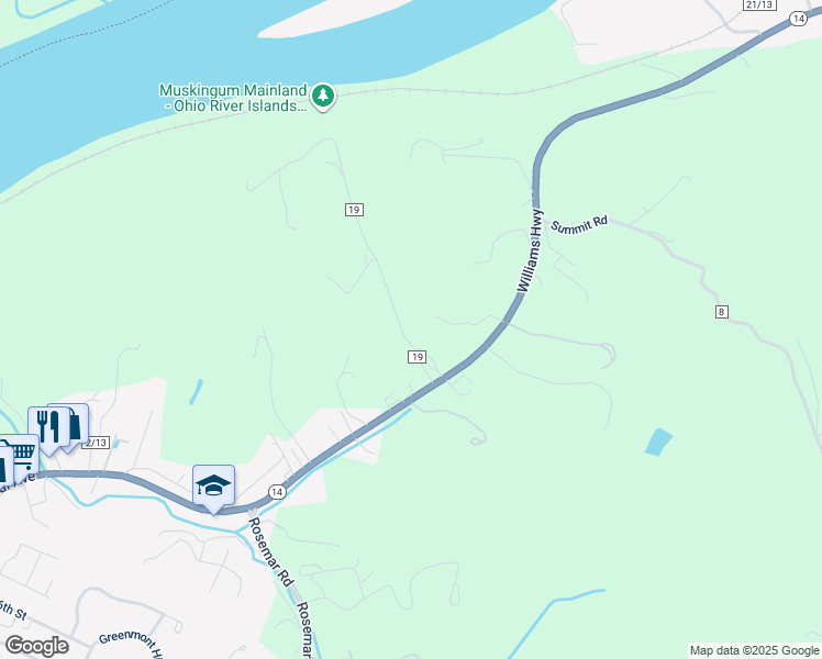 map of restaurants, bars, coffee shops, grocery stores, and more near 109 Slate Creek Rd in Parkersburg