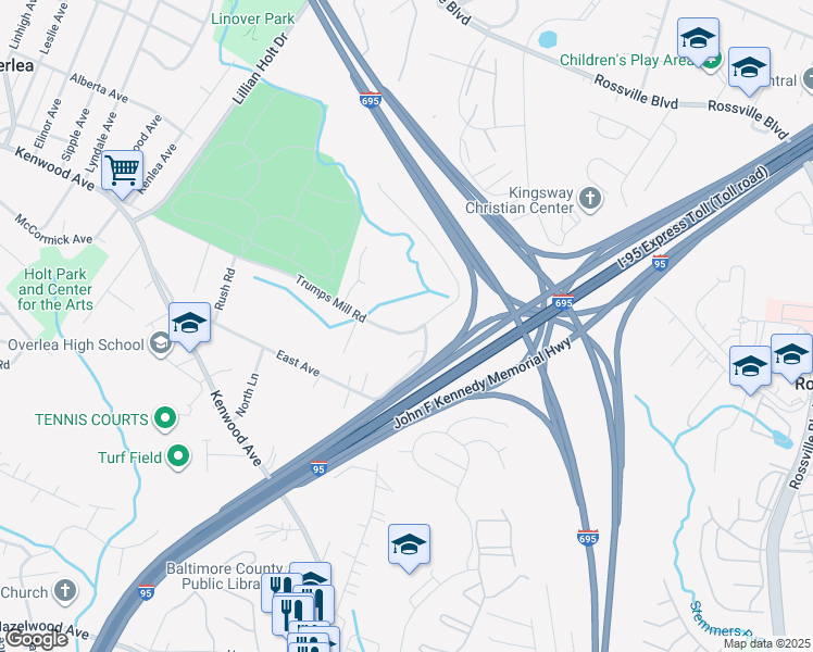 map of restaurants, bars, coffee shops, grocery stores, and more near 5716 Trumps Mill Road in Baltimore