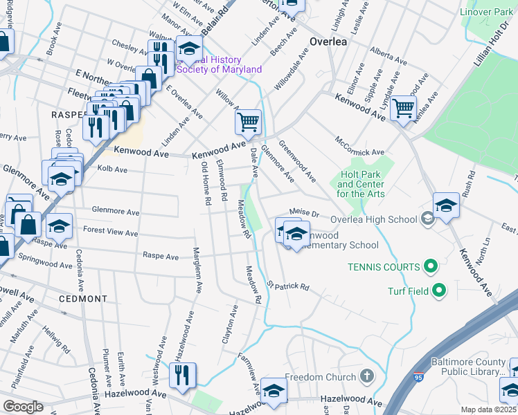 map of restaurants, bars, coffee shops, grocery stores, and more near 616 Dale Avenue in Baltimore