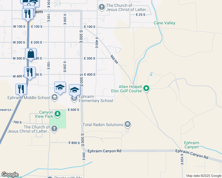 map of restaurants, bars, coffee shops, grocery stores, and more near 475 South 440 East in Ephraim