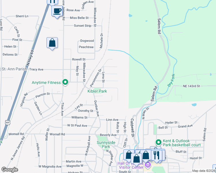 map of restaurants, bars, coffee shops, grocery stores, and more near 207 Kibler Road in Excelsior Springs