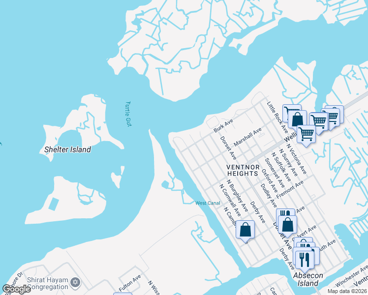 map of restaurants, bars, coffee shops, grocery stores, and more near 900 Cambridge Avenue in Ventnor City