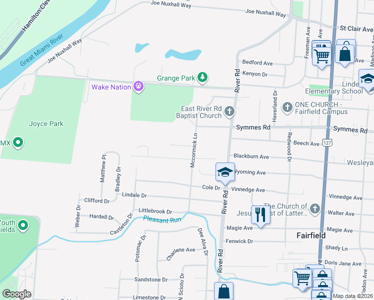 map of restaurants, bars, coffee shops, grocery stores, and more near 218 Creech Lane in Fairfield