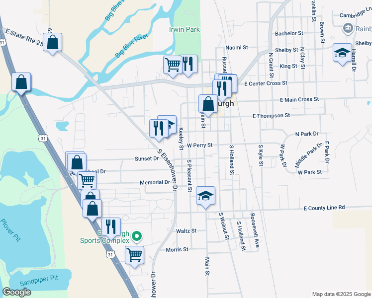 map of restaurants, bars, coffee shops, grocery stores, and more near 400 South Pleasant Street in Edinburgh