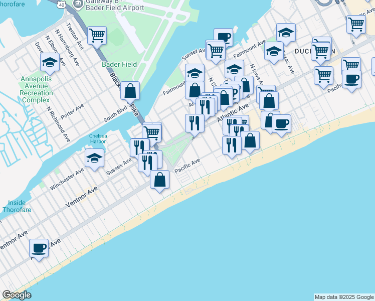 map of restaurants, bars, coffee shops, grocery stores, and more near in Atlantic City