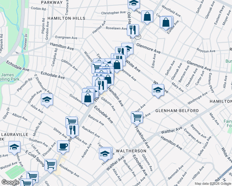 map of restaurants, bars, coffee shops, grocery stores, and more near 3016 Hamilton Avenue in Baltimore