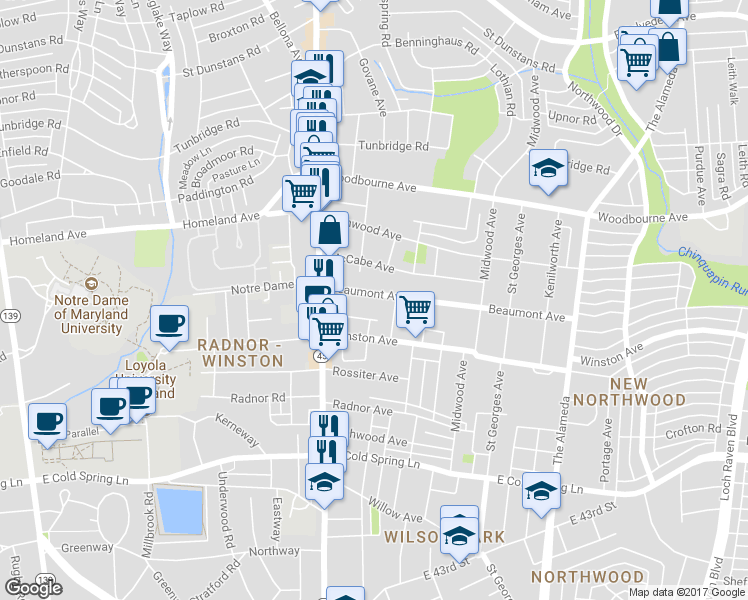 map of restaurants, bars, coffee shops, grocery stores, and more near 527 Beaumont Avenue in Baltimore