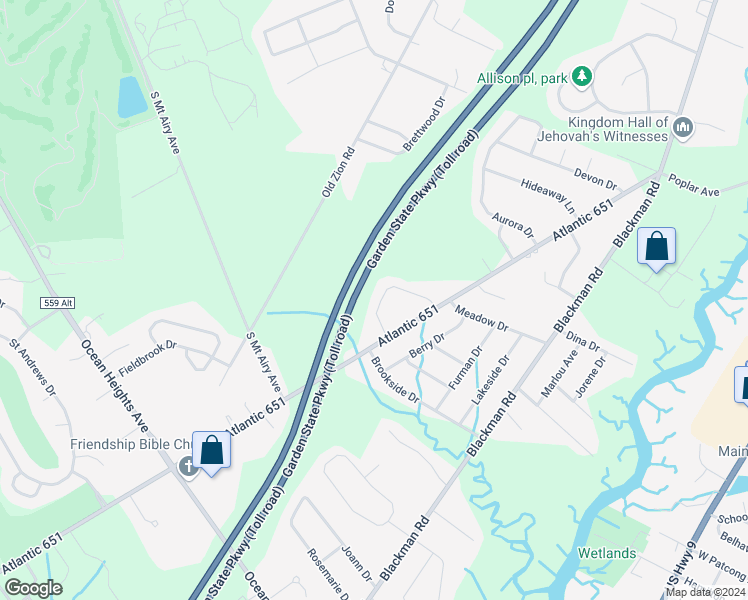 map of restaurants, bars, coffee shops, grocery stores, and more near 16 Scarlett Oak Circle in Egg Harbor Township