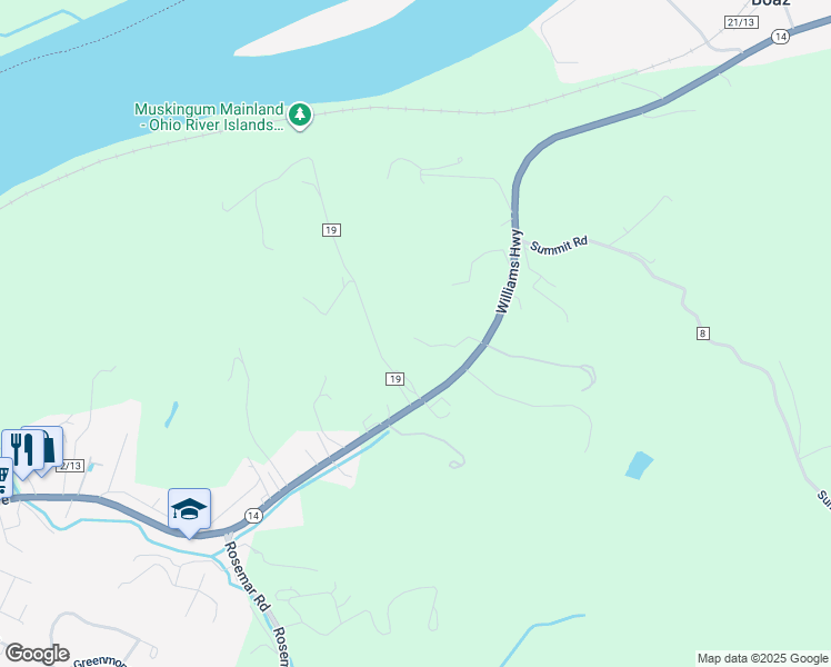 map of restaurants, bars, coffee shops, grocery stores, and more near 109 Slate Creek Rd in Parkersburg