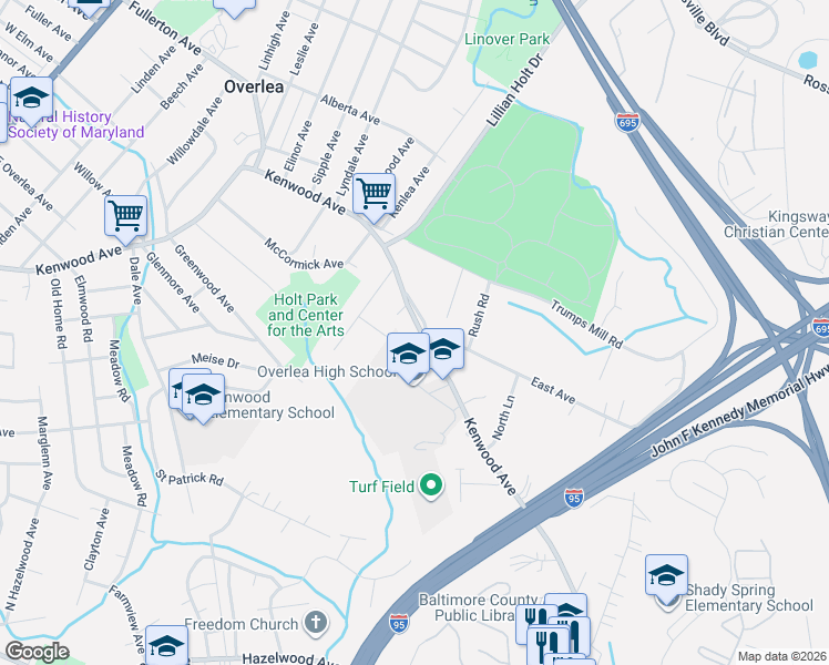 map of restaurants, bars, coffee shops, grocery stores, and more near 5321 Kenwood Avenue in Baltimore