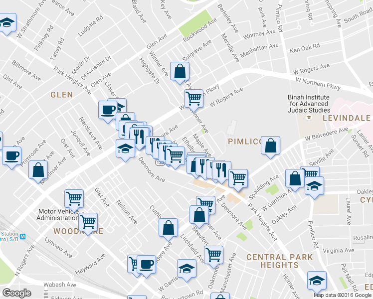 map of restaurants, bars, coffee shops, grocery stores, and more near 3335 Avondale Avenue in Baltimore