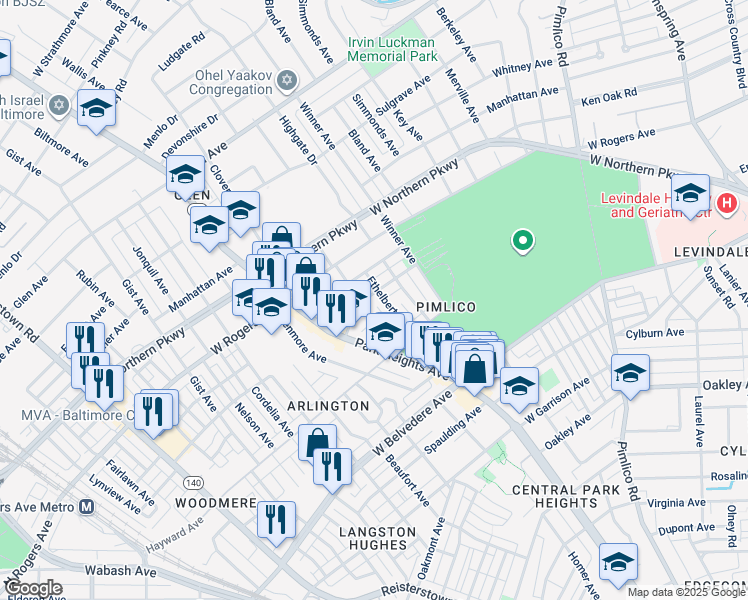 map of restaurants, bars, coffee shops, grocery stores, and more near 3335 Avondale Avenue in Baltimore