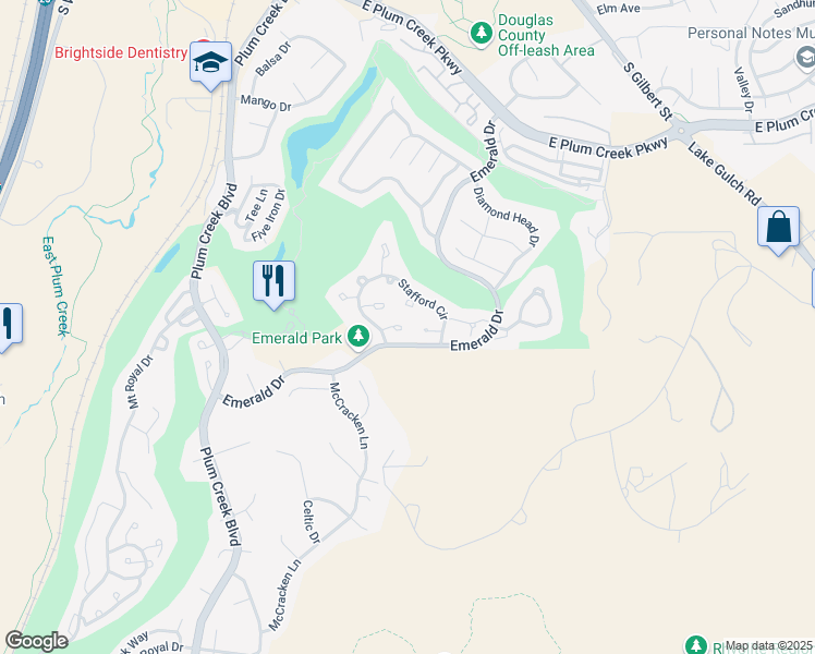 map of restaurants, bars, coffee shops, grocery stores, and more near 618 Fareham Court in Castle Rock