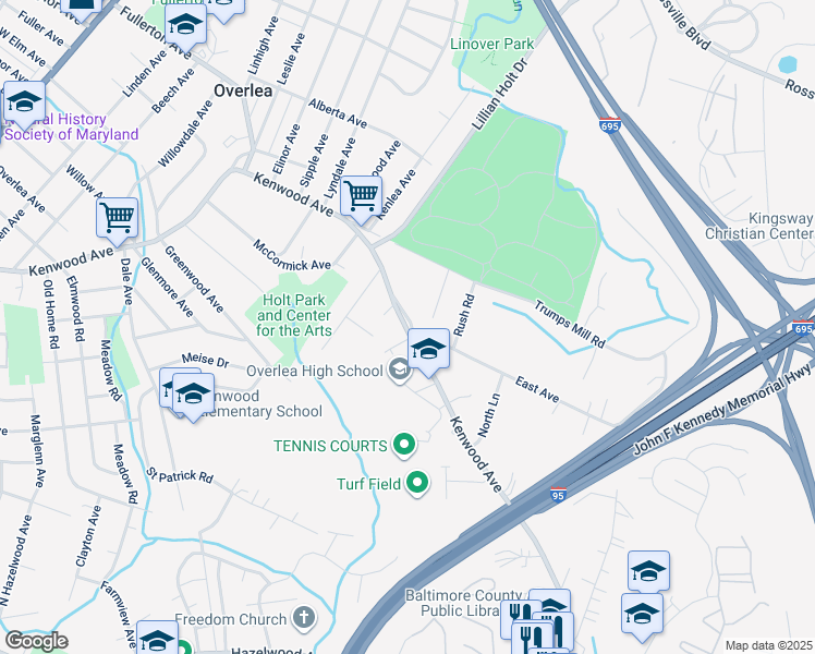 map of restaurants, bars, coffee shops, grocery stores, and more near 5308 East Avenue in Baltimore