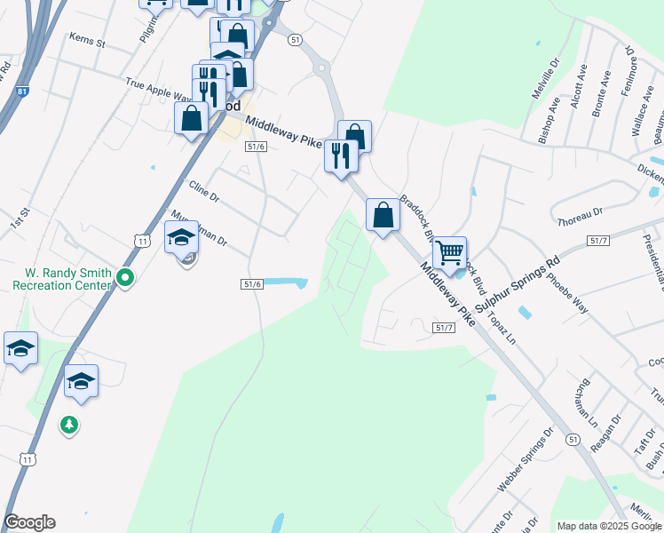 map of restaurants, bars, coffee shops, grocery stores, and more near 1099 Meadowview Dr in Inwood