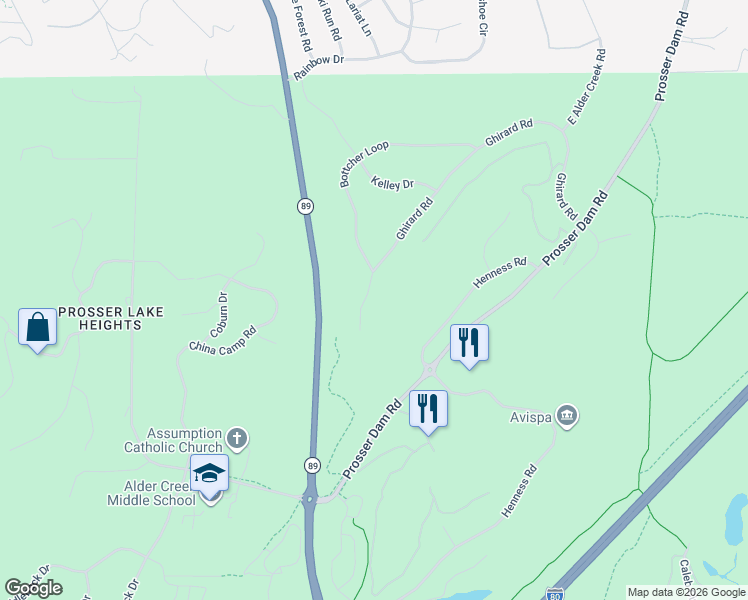 map of restaurants, bars, coffee shops, grocery stores, and more near 11760 Ghirard Road in Truckee