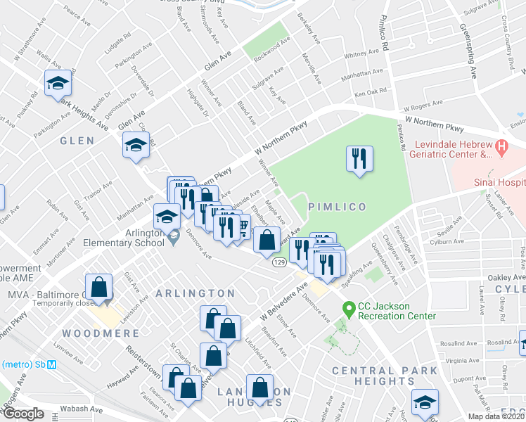 map of restaurants, bars, coffee shops, grocery stores, and more near 3317 Avondale Avenue in Baltimore