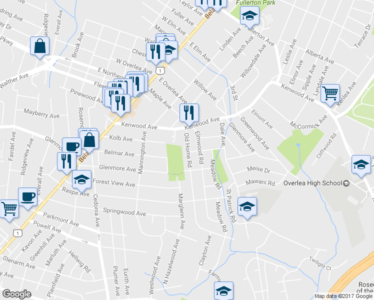 map of restaurants, bars, coffee shops, grocery stores, and more near 708 Old Home Road in Baltimore