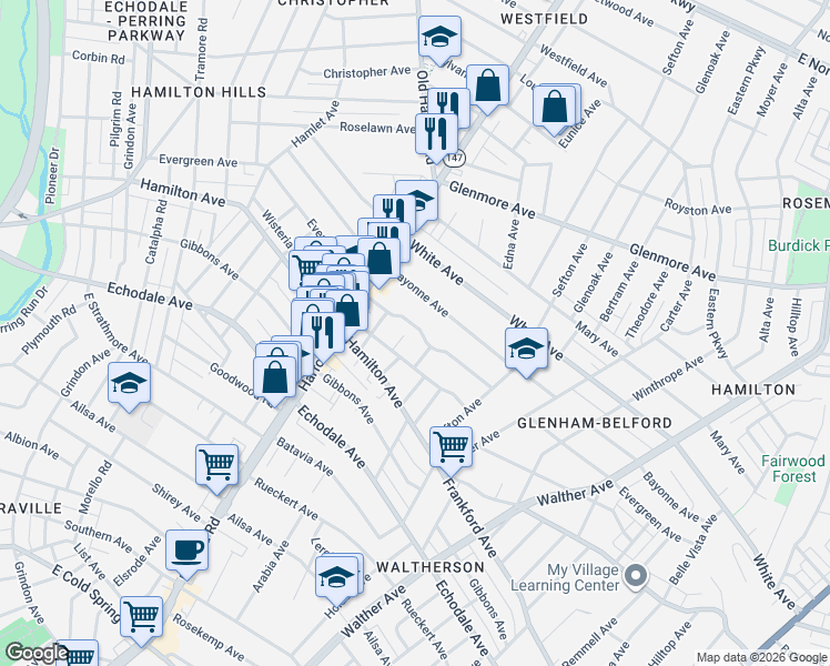 map of restaurants, bars, coffee shops, grocery stores, and more near 3105 Evergreen Avenue in Baltimore