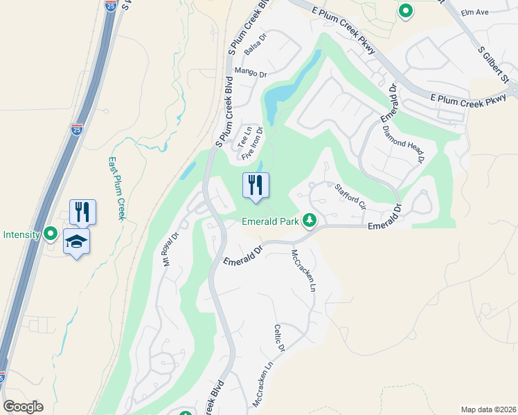 map of restaurants, bars, coffee shops, grocery stores, and more near 331 Players Club Drive in Castle Rock
