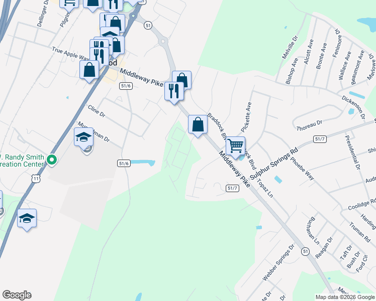 map of restaurants, bars, coffee shops, grocery stores, and more near 1001-1099 Meadowview Drive in Inwood