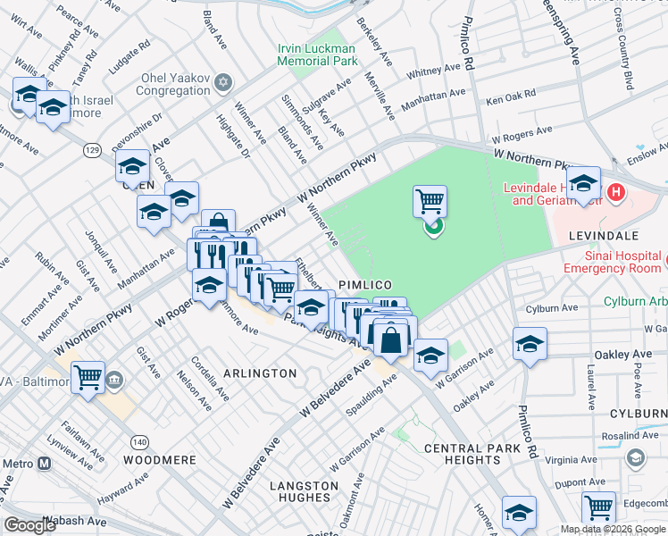 map of restaurants, bars, coffee shops, grocery stores, and more near 5339 Maple Avenue in Baltimore