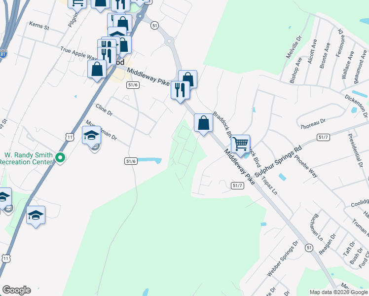 map of restaurants, bars, coffee shops, grocery stores, and more near 1001-1099 Meadowview Drive in Inwood