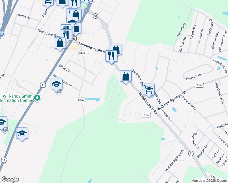 map of restaurants, bars, coffee shops, grocery stores, and more near 1001-1099 Meadowview Drive in Inwood