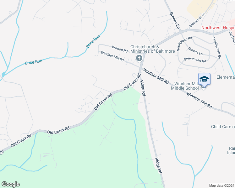 map of restaurants, bars, coffee shops, grocery stores, and more near 9033 Old Court Road in Baltimore