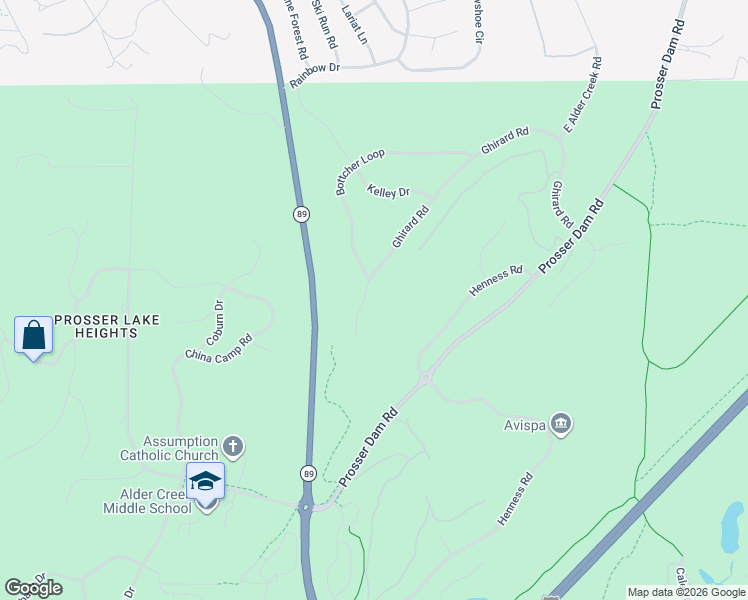 map of restaurants, bars, coffee shops, grocery stores, and more near 11751 Ghirard Road in Truckee
