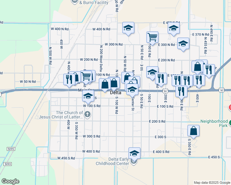 map of restaurants, bars, coffee shops, grocery stores, and more near in Delta