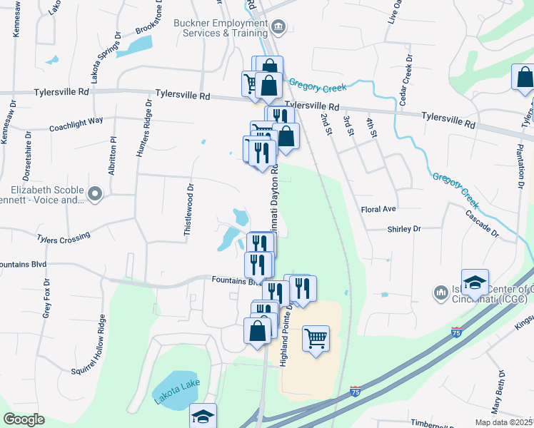 map of restaurants, bars, coffee shops, grocery stores, and more near 8015 Cincinnati Dayton Road in Butler County