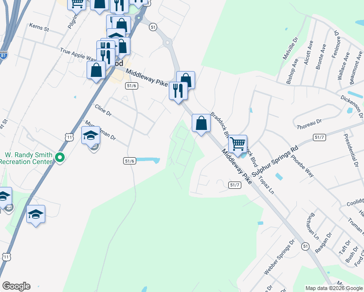 map of restaurants, bars, coffee shops, grocery stores, and more near 1001-1099 Meadowview Drive in Inwood