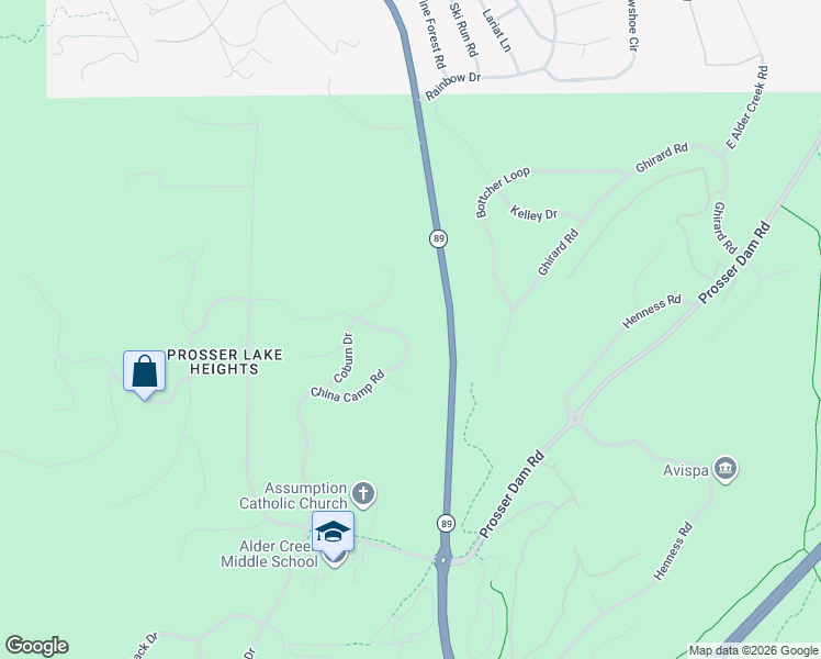 map of restaurants, bars, coffee shops, grocery stores, and more near 11569 China Camp Road in Truckee