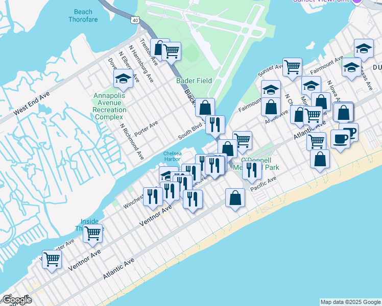 map of restaurants, bars, coffee shops, grocery stores, and more near in Atlantic City