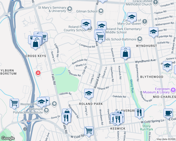 map of restaurants, bars, coffee shops, grocery stores, and more near 7 Elmhurst Rd in Baltimore